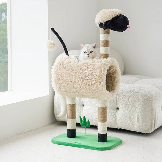 ZEZE Sheep 38-in Polyester Cat Tree with Tunnel & Scratcher
