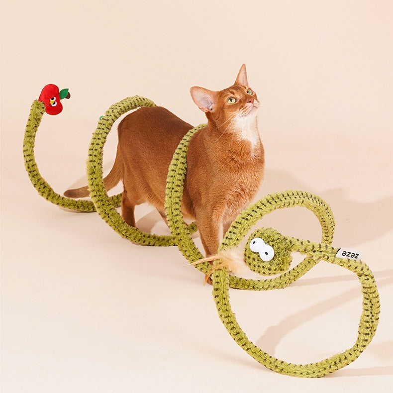 ZEZE Forest Snake Catnip Tunnel Spiral Cat Toy with Bell & Hanging Teasers, Green