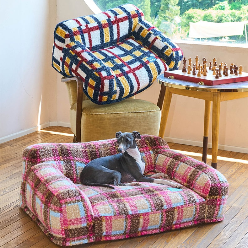 ZEZE Vintage Plaid Furniture Style Dog & Cat Sofa Bed with Removable Cover