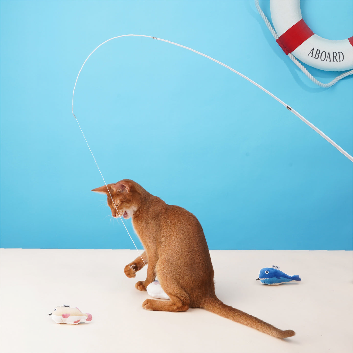 collapsible cat fishing pole zeze Telescopic Fishing Rod Fishing Cat Toy-Blue