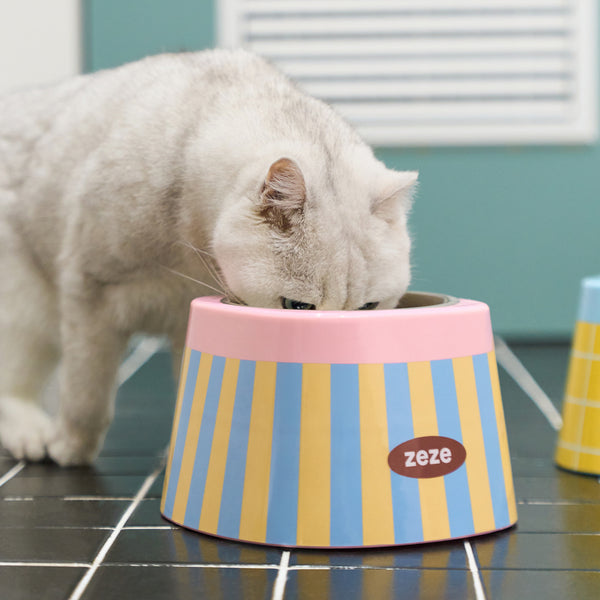 ZEZE Retro Stripe Elevated Dog & Cat Bowl, Pink, 5-cup