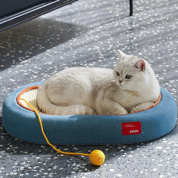 ZEZE 3.5-in Denim Cat Scratcher Bed with Toy