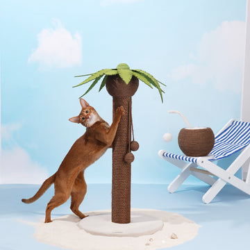 ZEZE Coconut Tree Cat Scratching Post, Brown/Green