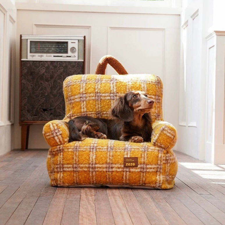 ZEZE Plaid Vintage Furniture Style Sofa Dog Bed