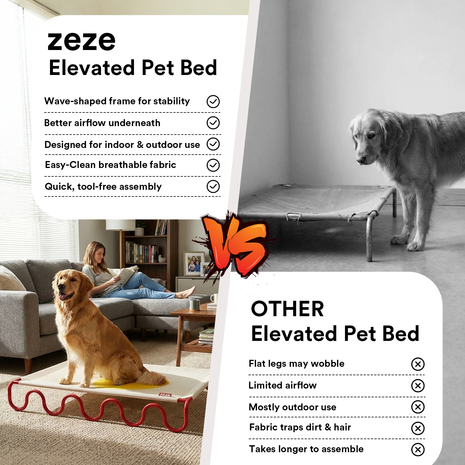 ZEZE Wavy Army Elevated Dog Bed - Purple