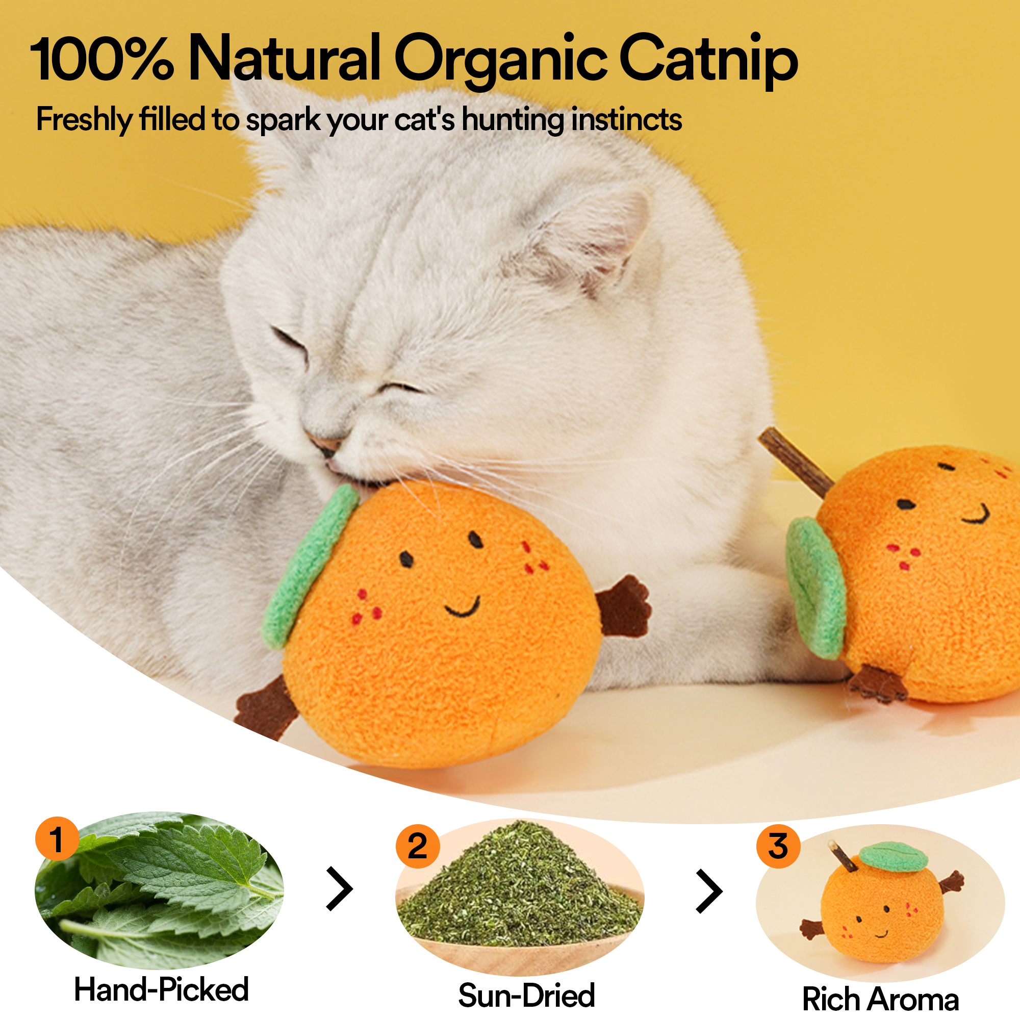 ZEZE Interactive Catnip Plush Cat Toy with Silvervine & Crinkle Leaf, Orange