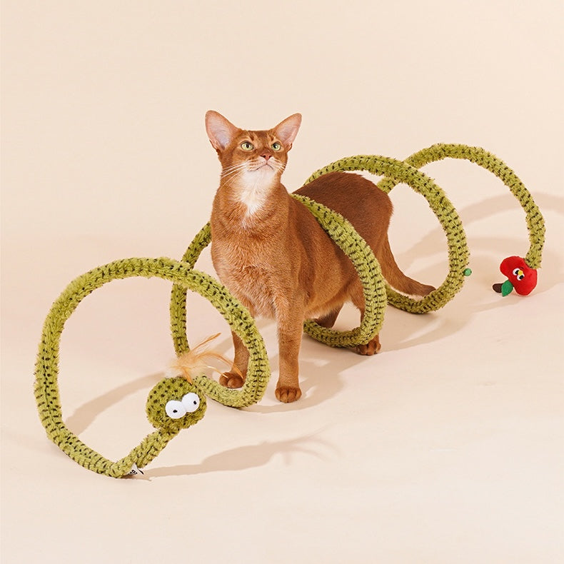 ZEZE Forest Snake Catnip Tunnel Spiral Cat Toy with Bell & Hanging Teasers, Green