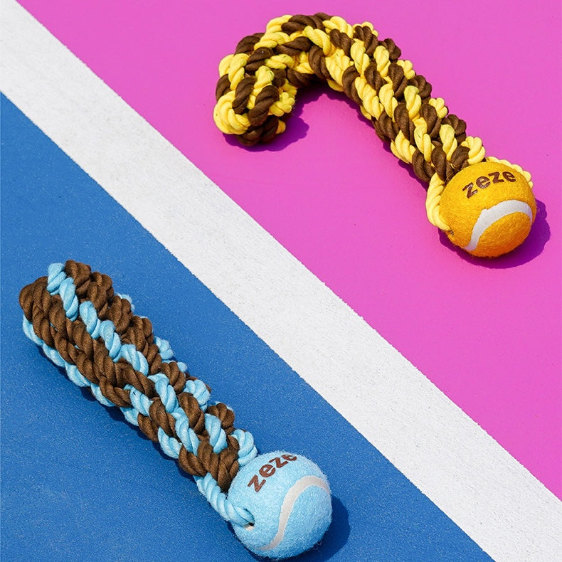 ZEZE Mark Rope & Tennis Ball Dog Toy - Exclamation Mark - Blue