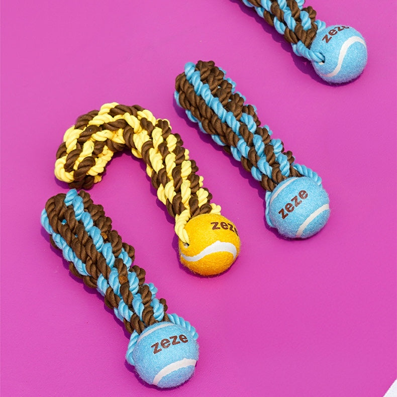 ZEZE Mark Rope & Tennis Ball Dog Toy - Exclamation Mark - Blue
