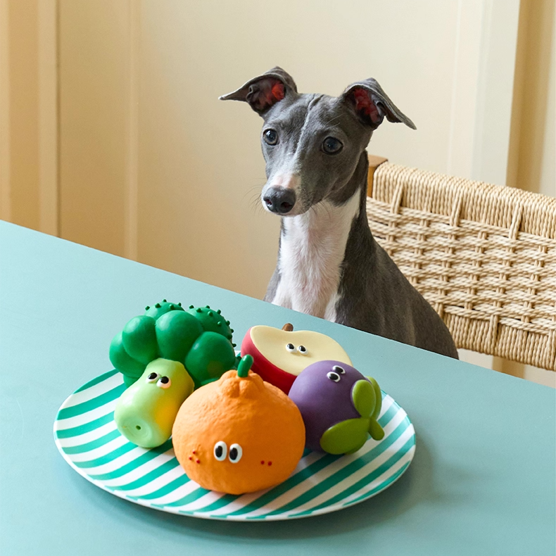 ZEZE Veggie & Fruit Squad Latex Squeaky Variety Pack Dog Toy, Multicolor, 4 count