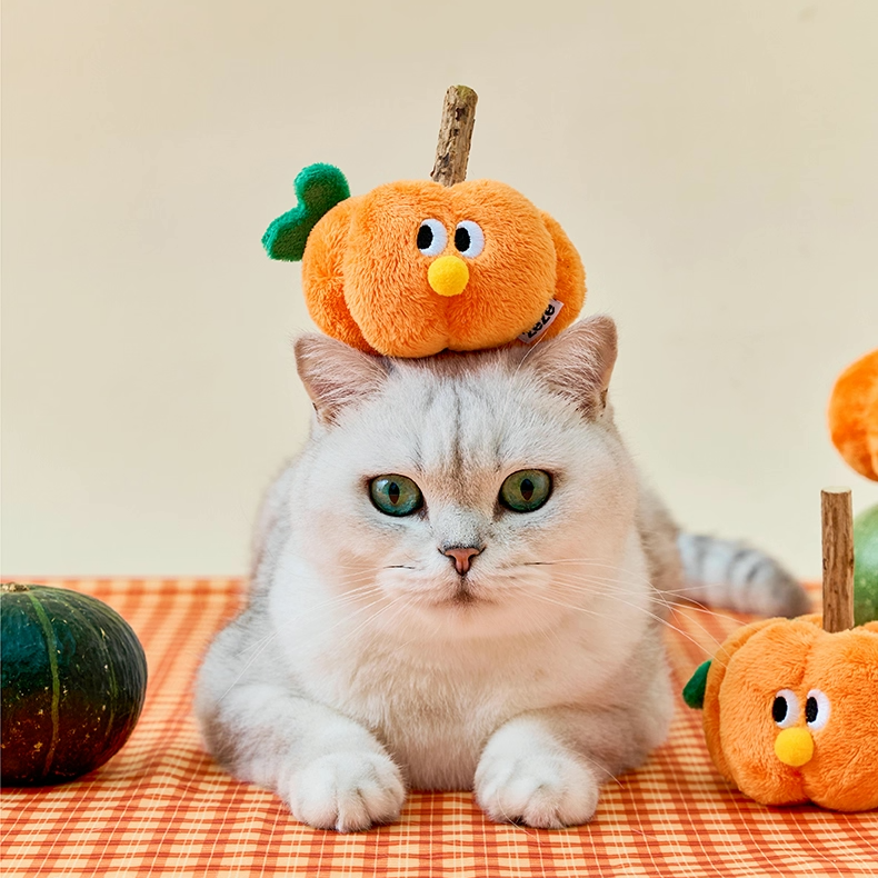 ZEZE Interactive Catnip Plush Cat Toy with Silvervine & Crinkle Leaf, Pumpkin