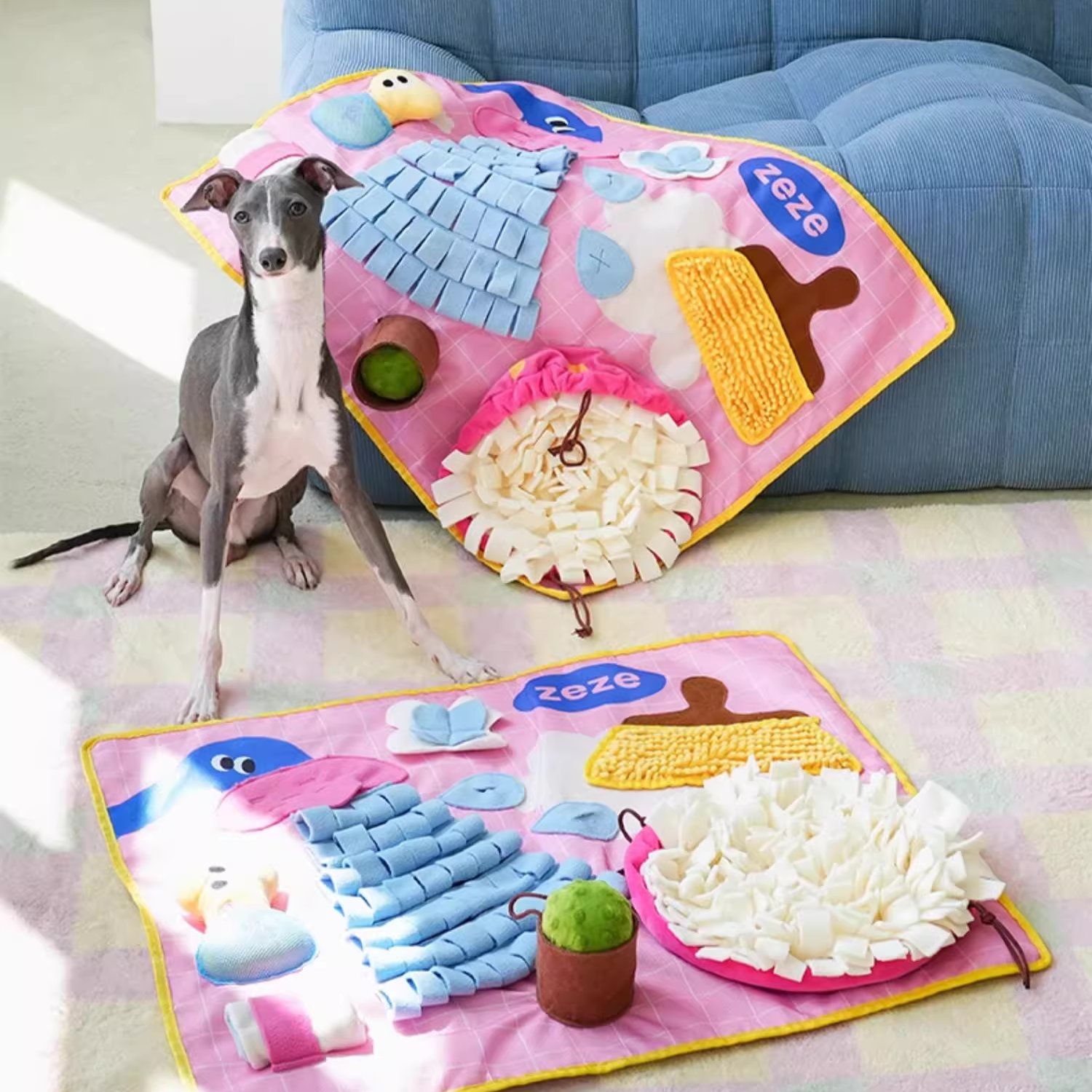 ZEZE “Bath Time” Snuffle Mat – Cute Interactive Dog Feeding Blanket for Nose Work & Stress Relief