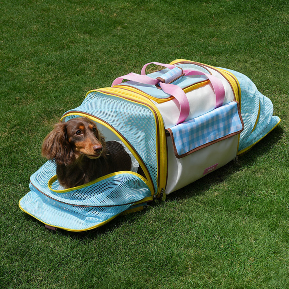 ZEZE 3-Panel Mesh Opening Nice Expandable Dog & Cat Travel Carrier with Side Expand Tent, Multi-Pocket, Safety Clip & Luggage Strap, Multicolor, 39.3-in