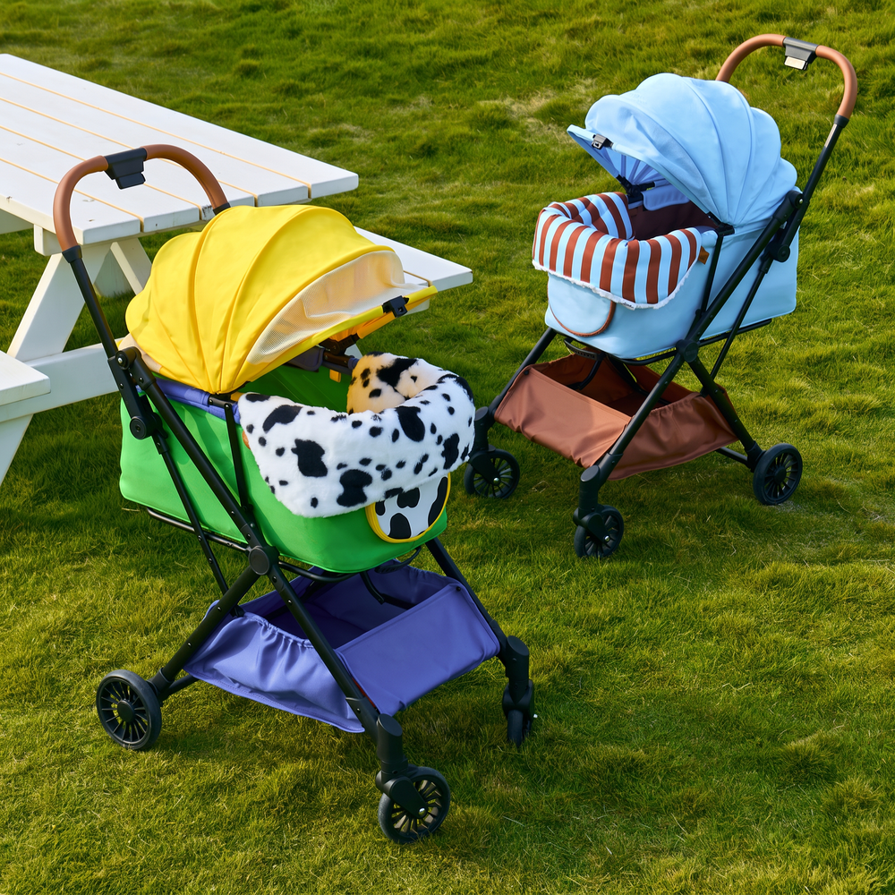 ZEZE Lightweight One-Hand Fold Small Dog & Cat Stroller with Cup Holder, 20-in, Moo Cow