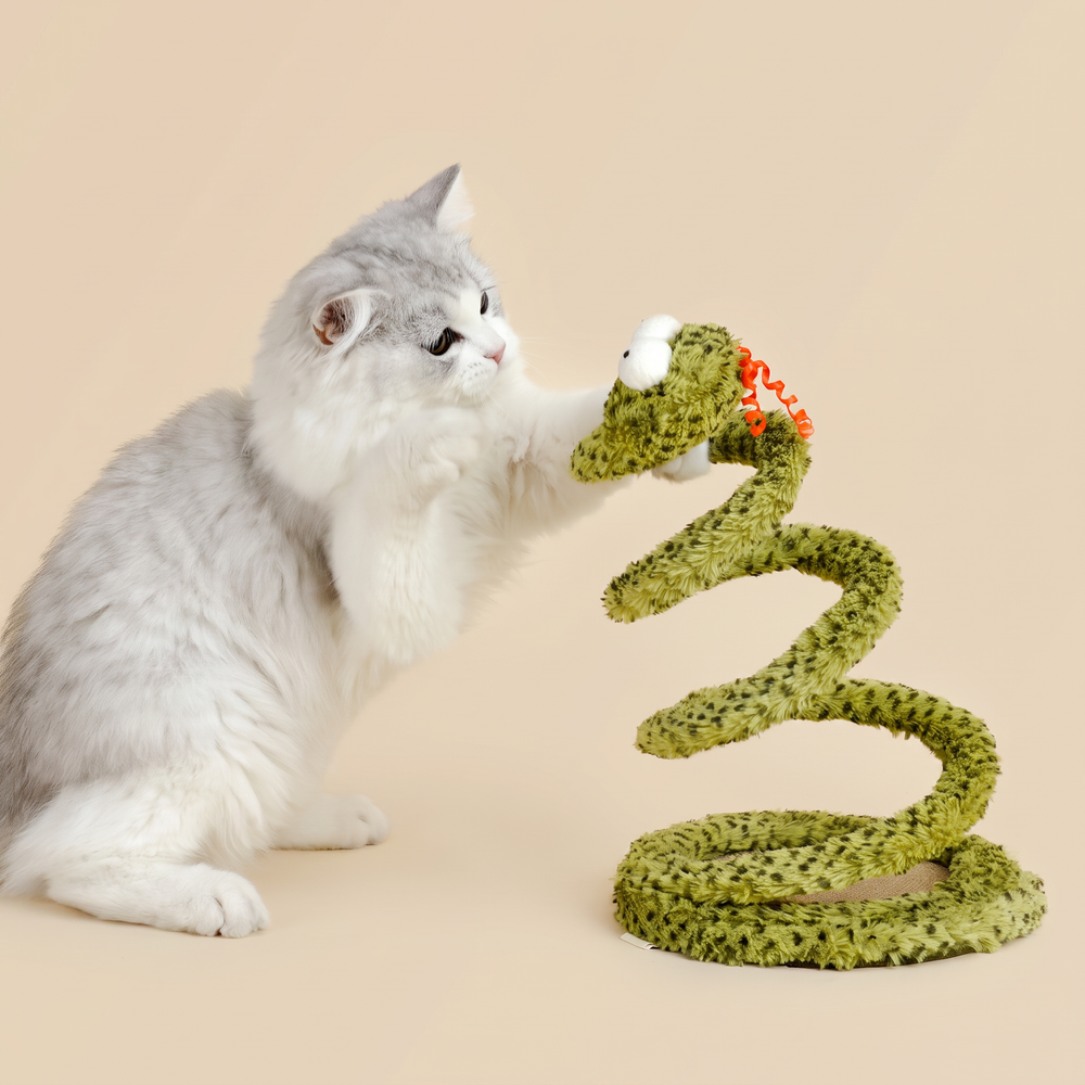 ZEZE Interactive Forest Snake Crinkle Spring Spiral Cat Toy, Green