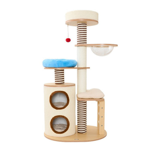 63-in double barrel wood cat tree on white background