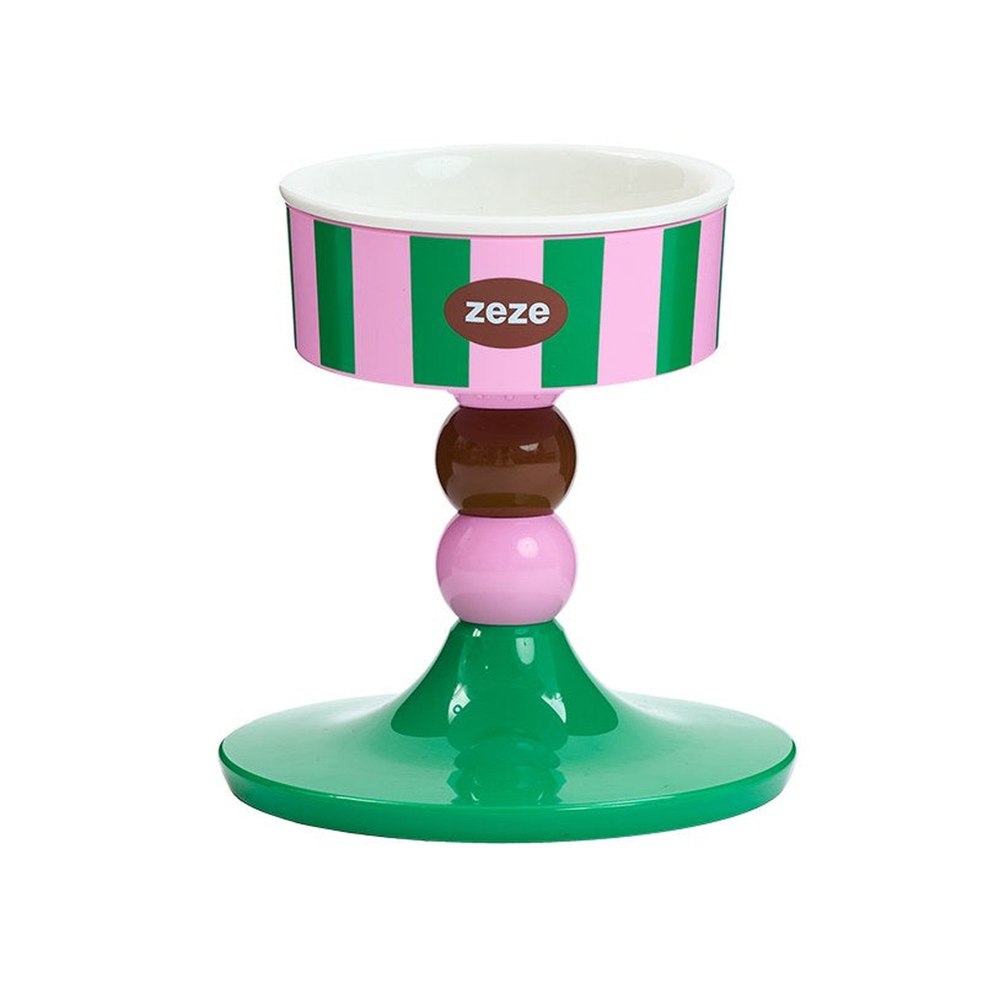 ZEZE Bobo Ball Elevated Bowl - Pink & Green Stripe