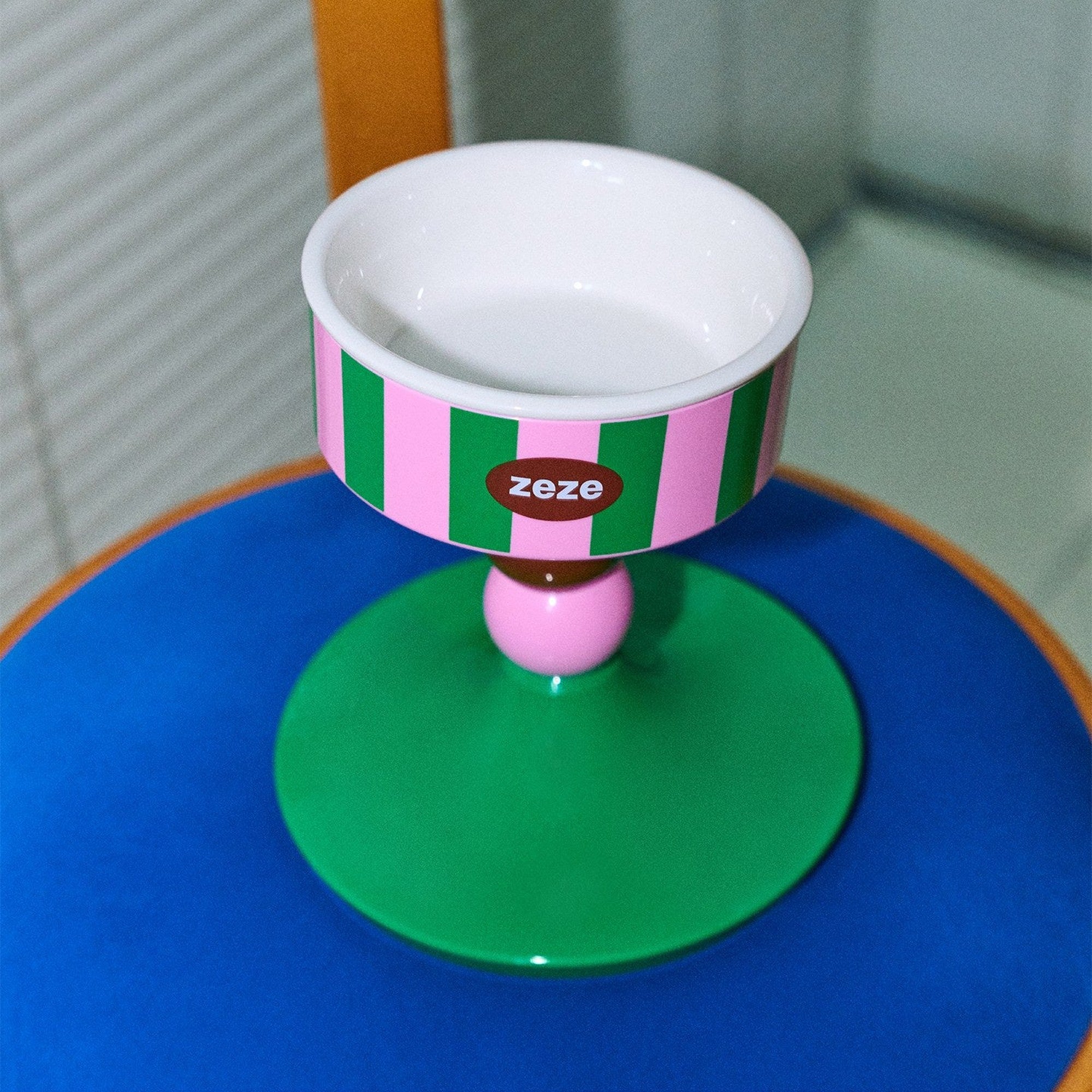 ZEZE Bobo Ball Elevated Bowl - Pink & Green Stripe
