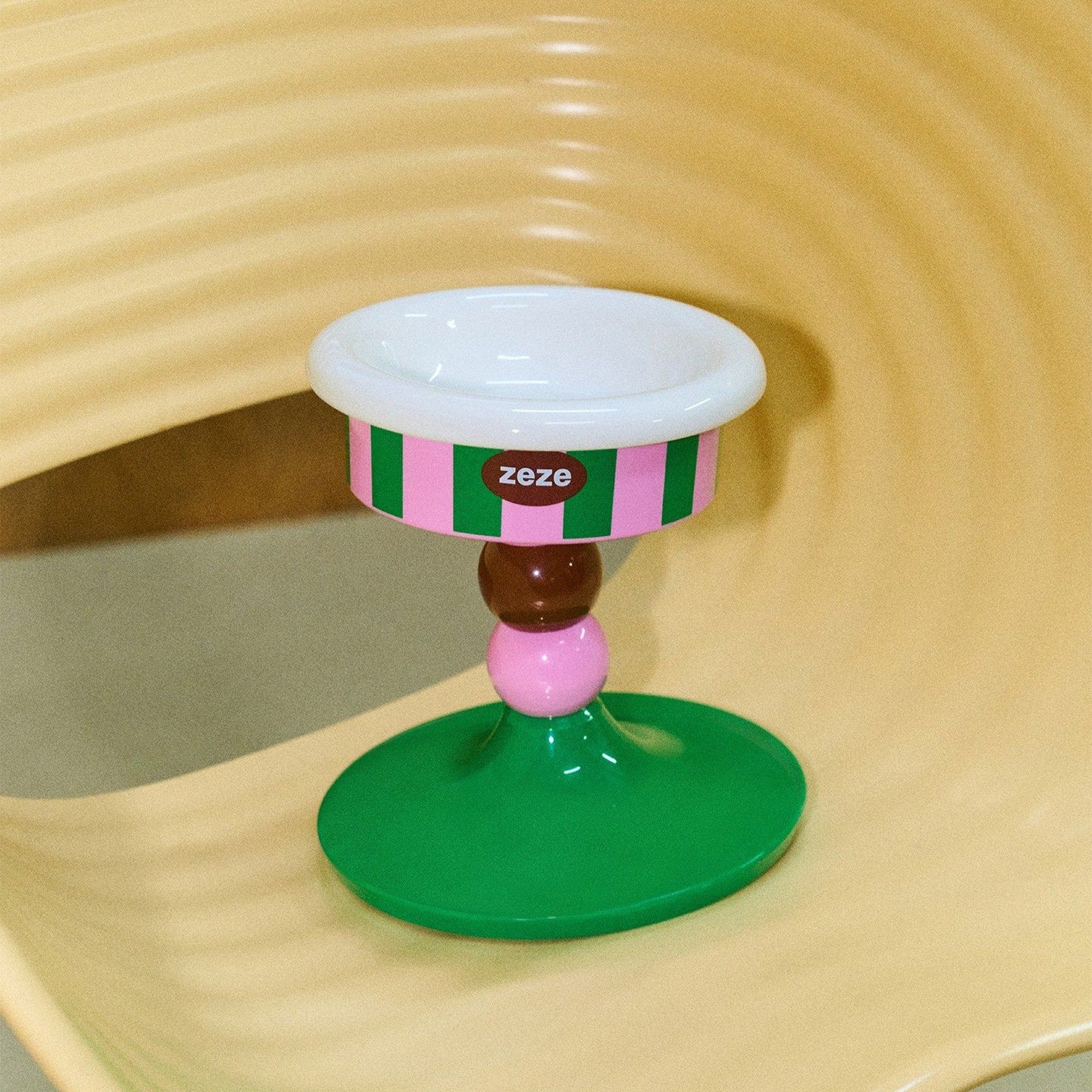 ZEZE Bobo Ball Elevated Bowl - Pink & Green Stripe