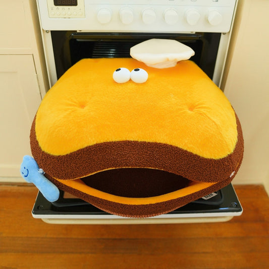 Chef Tart pet bed in an oven, playful scene