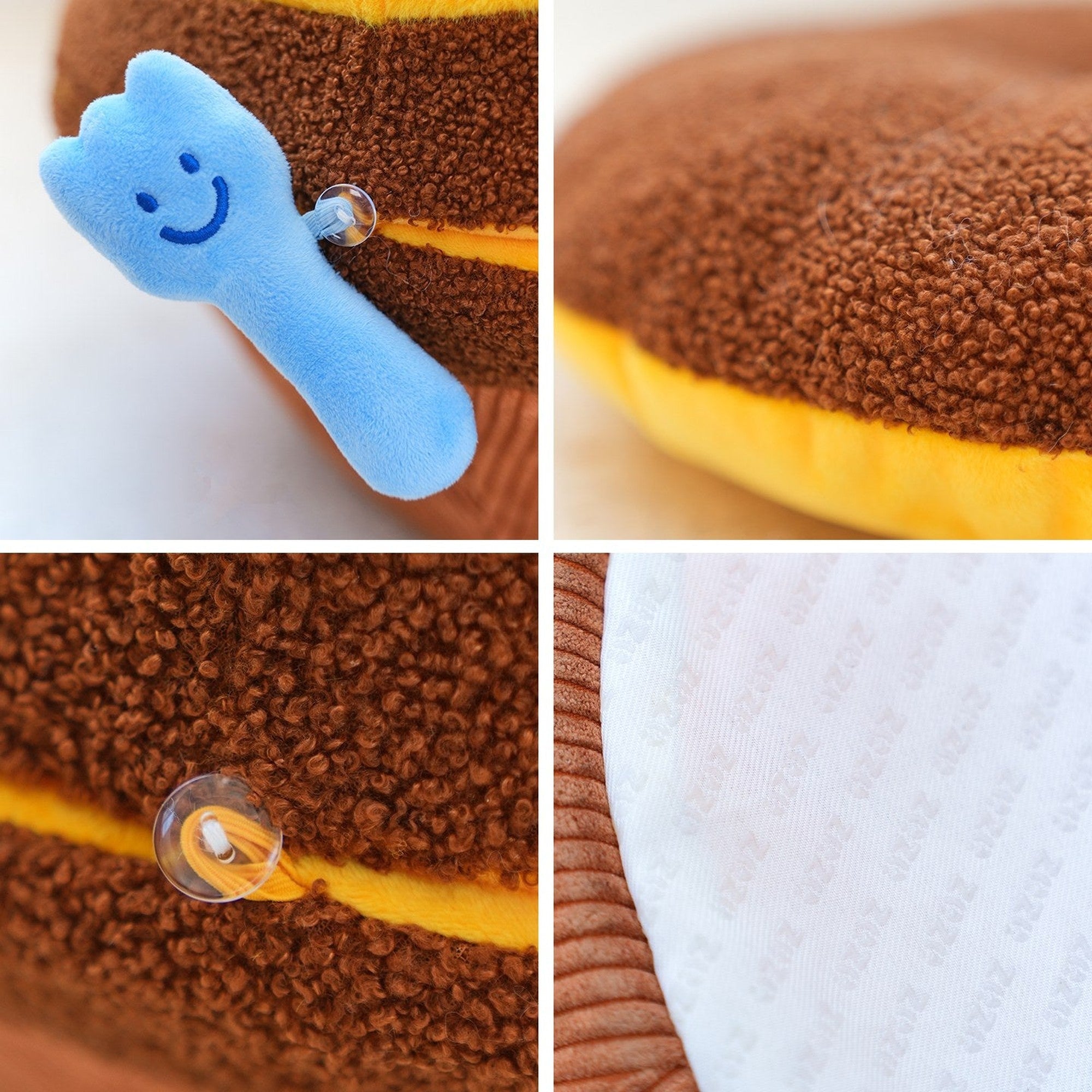 Detail views: fork plush, teddy texture and corduroy crust