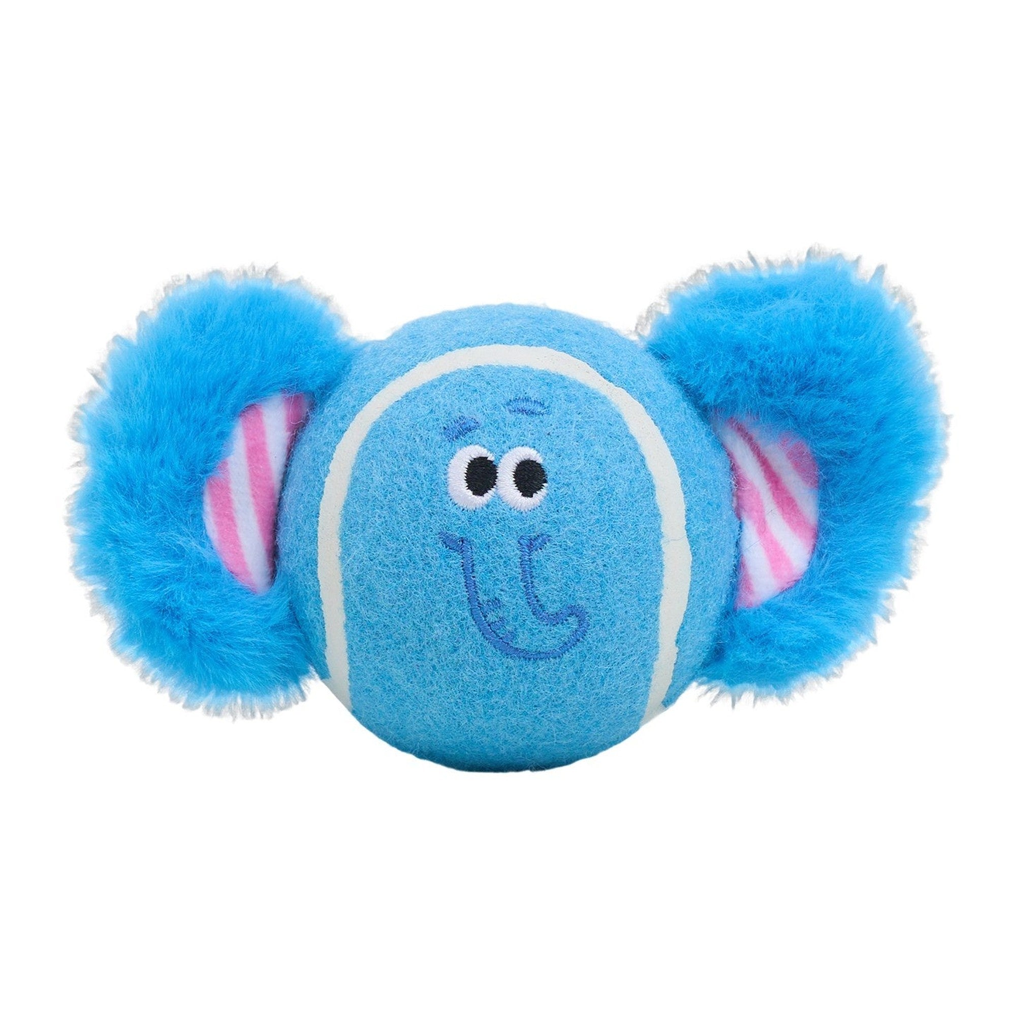 Dottie the Elephant plush tennis ball dog toy on white