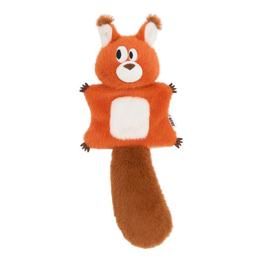 ZEZE Finn the Red Squirrel crinkle plush toy, front view on white