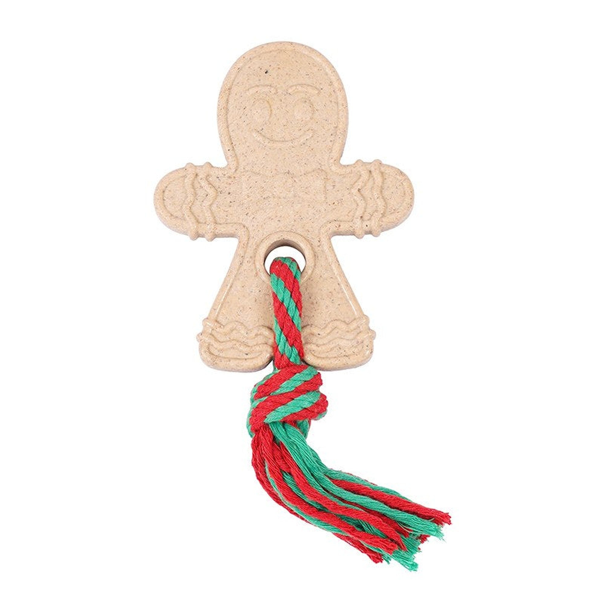 Gingerbread Man chew toy with red and green cotton rope