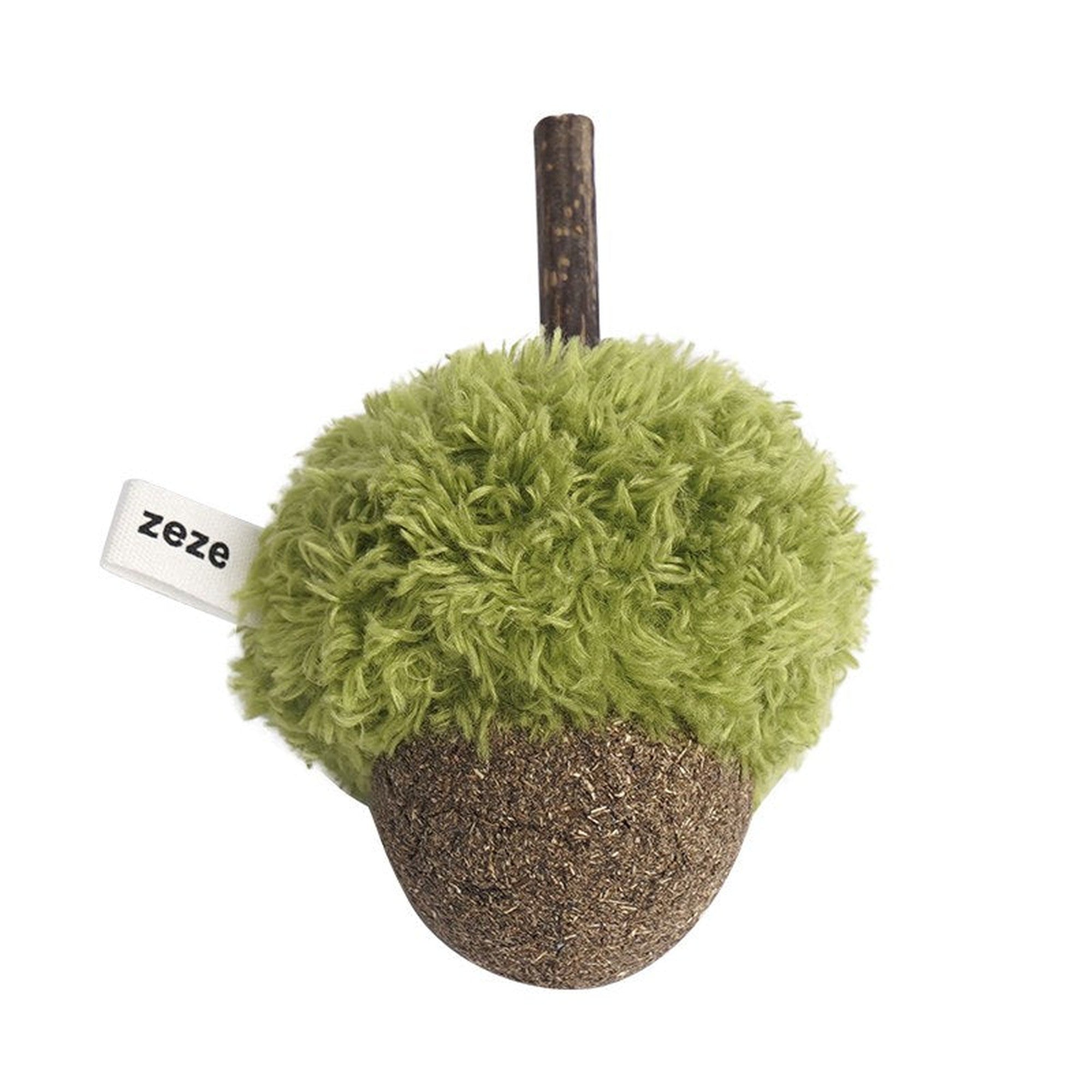 ZEZE Green Acorn catnip cat toy on white background