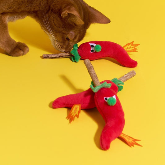 Cat sniffing chili pepper kicker toys