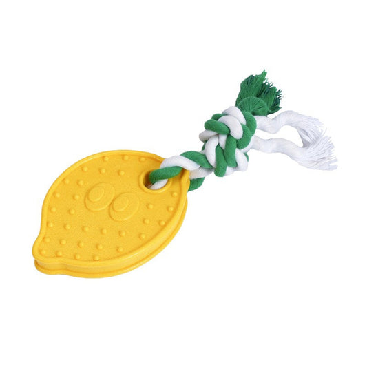 ZEZE lemon chew toy with braided rope on white