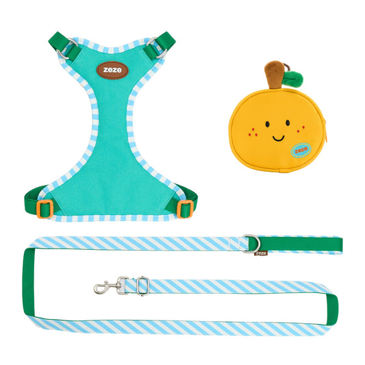 ZEZE Lucky Tangerine dog harness, leash and tangerine zip pouch set