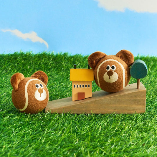 Mocha the Bear balls on a wooden ramp