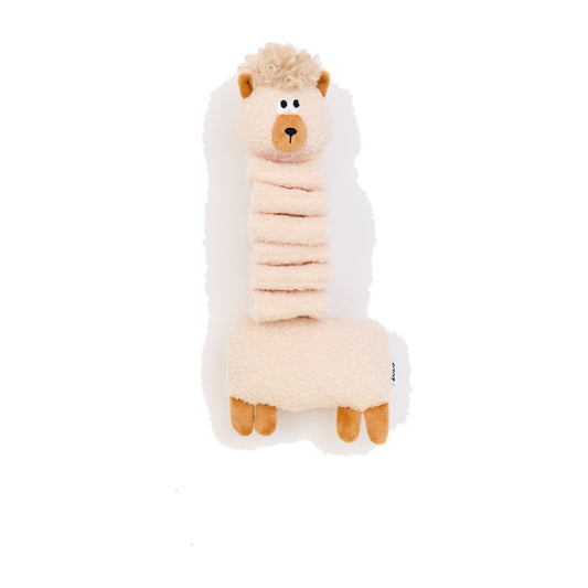 ZEZE Parker the Alpaca snuffle dog toy on white background