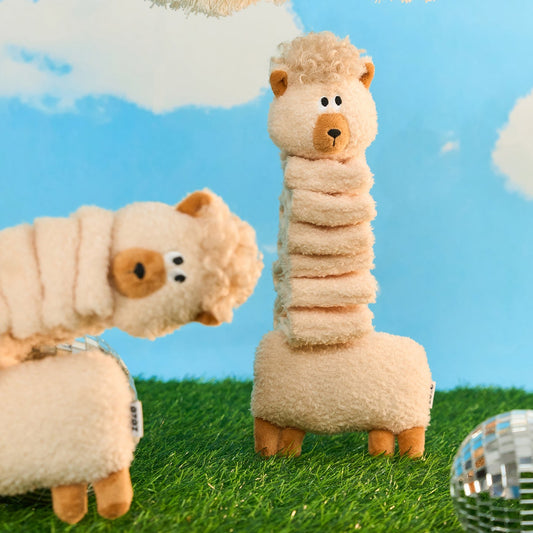 ZEZE Parker the Alpaca snuffle dog toy with dog