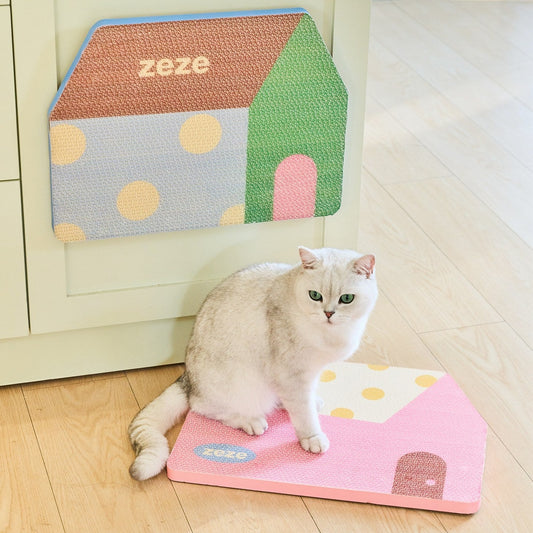 ZEZE Polka Dot House Cat Scratcher - Pink Cottage