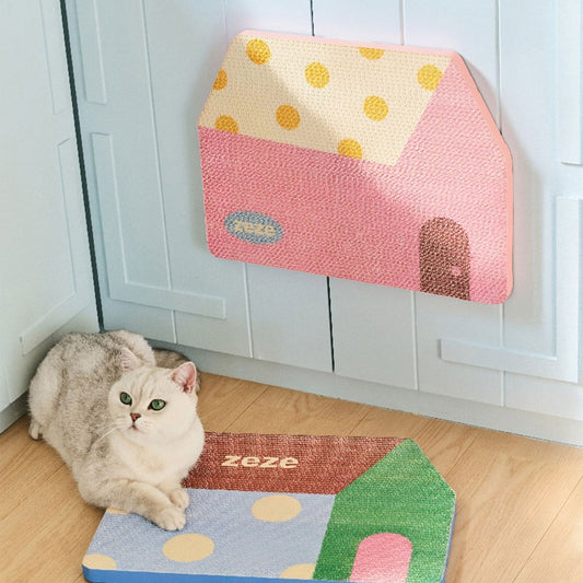 ZEZE Polka Dot House Cat Scratcher - Pink Cottage