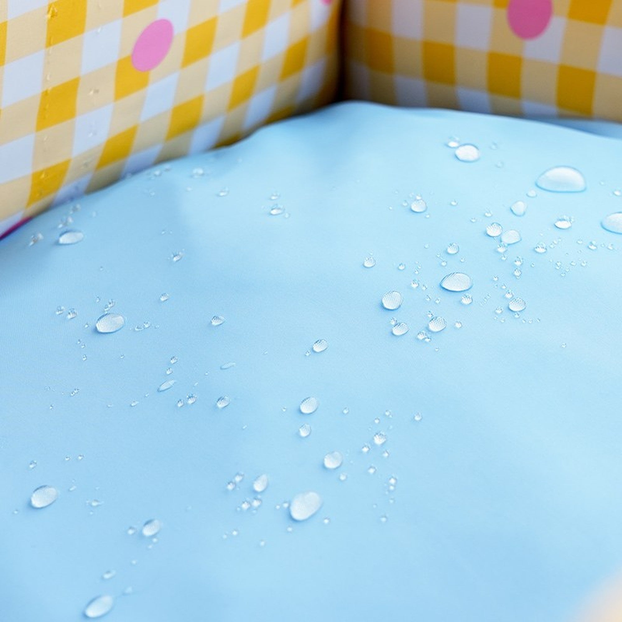 Water-resistant sky blue fabric close-up