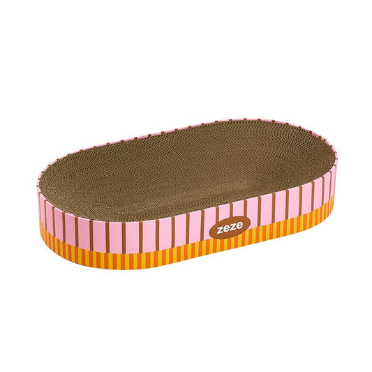 ZEZE Retro Stripe oval cat scratcher lounge in Pink Wafer on white