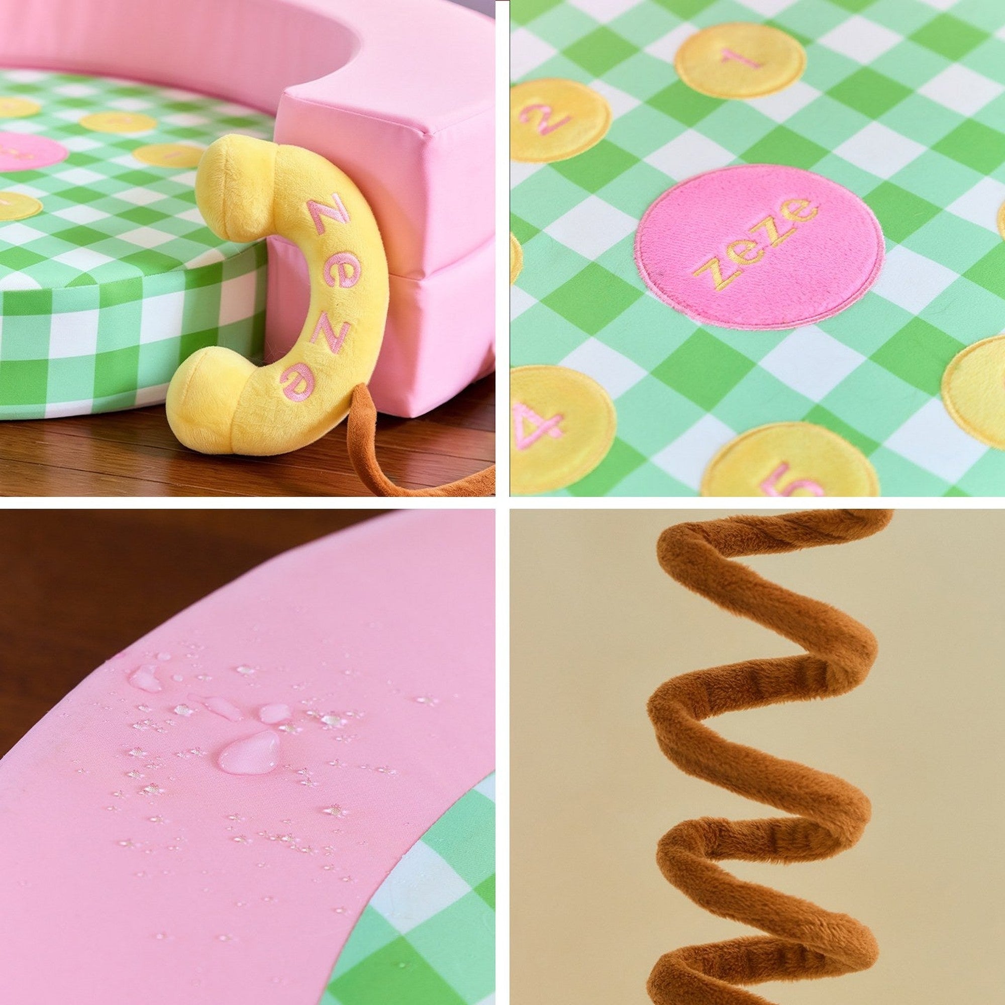 Details: handset, dial buttons, fabric and coiled cord