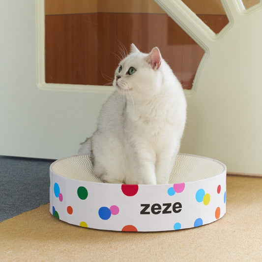 ZEZE Round Cat Scratcher Bowl - Rainbow Polka Dot