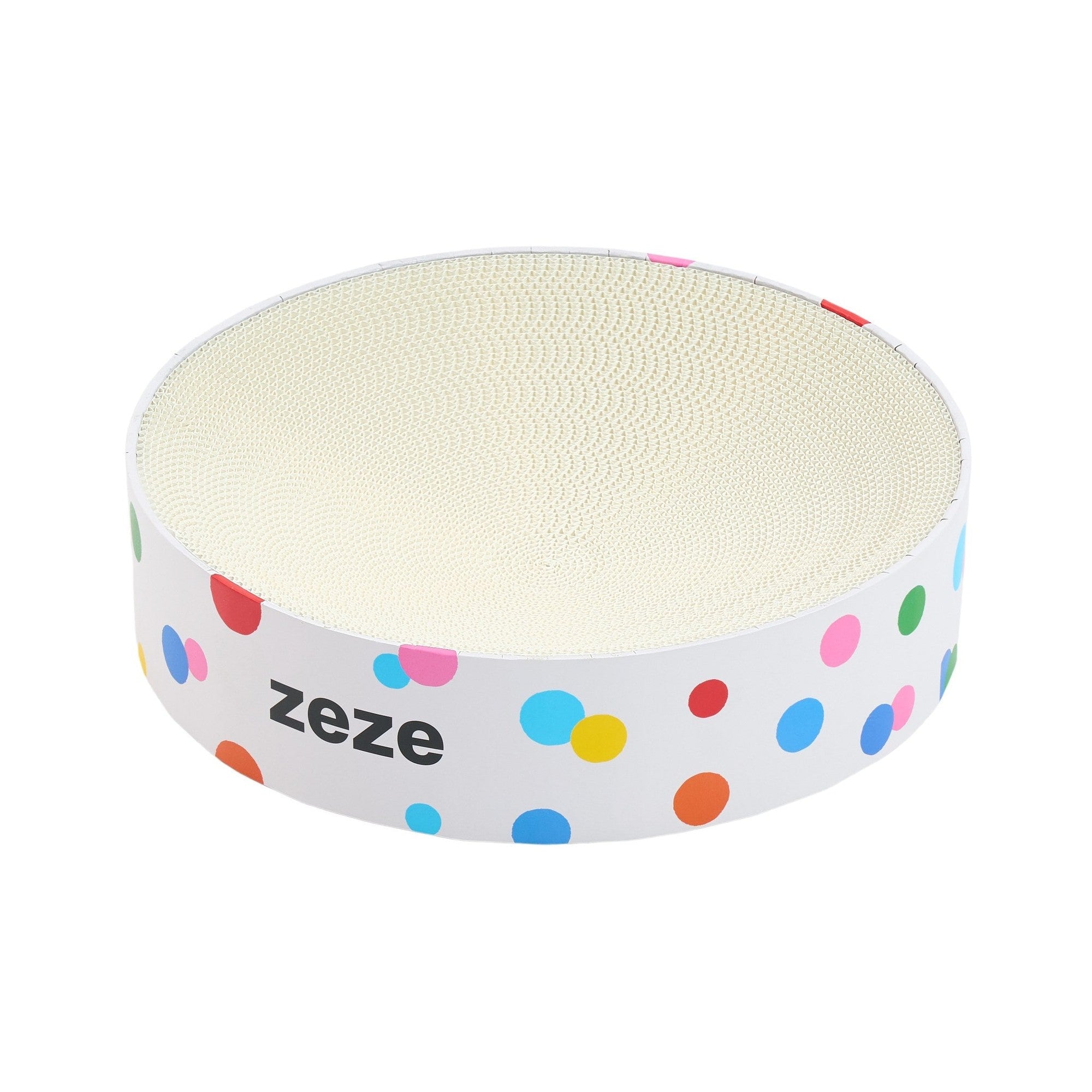 ZEZE Round Cat Scratcher Bowl - Rainbow Polka Dot