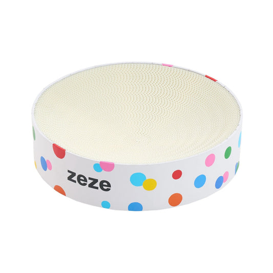 ZEZE Round Cat Scratcher Bowl - Rainbow Polka Dot