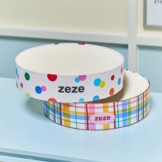 ZEZE Round Cat Scratcher Bowl - Rainbow Polka Dot