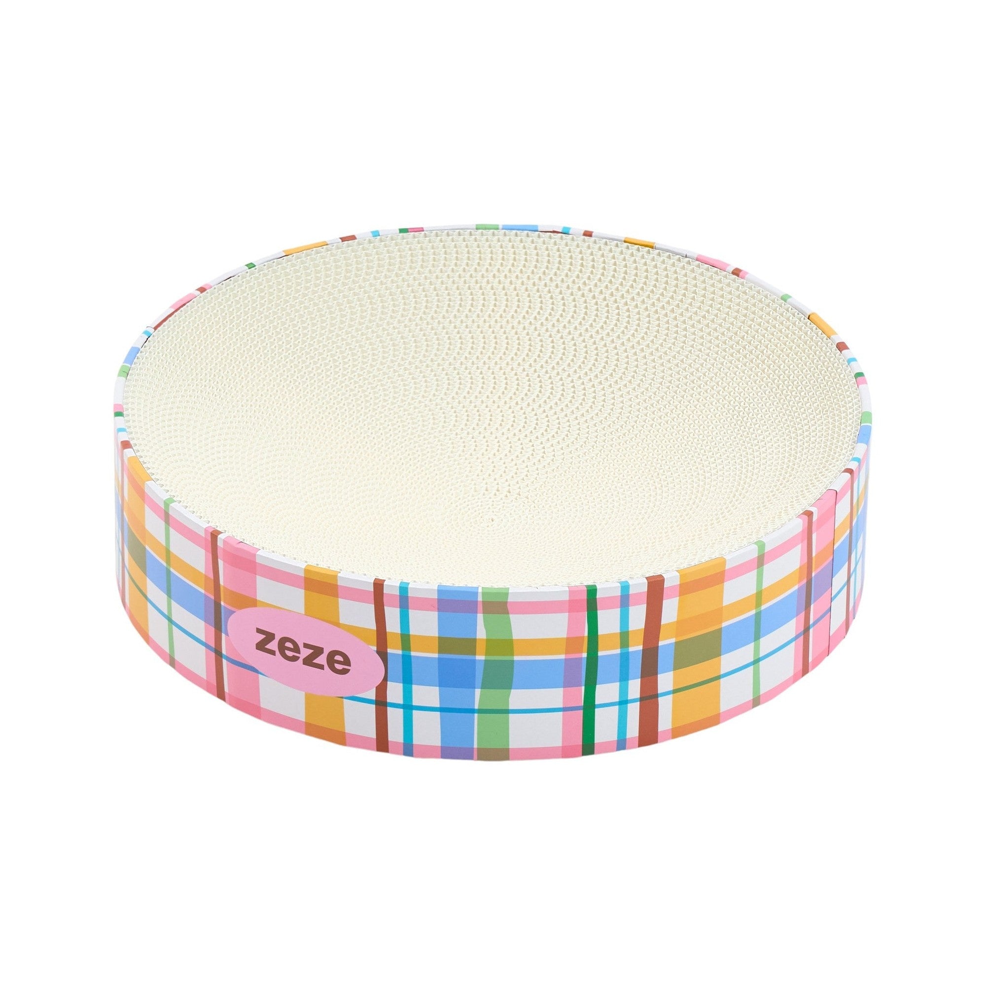 ZEZE Round Cat Scratcher Bowl - Retro Plaid