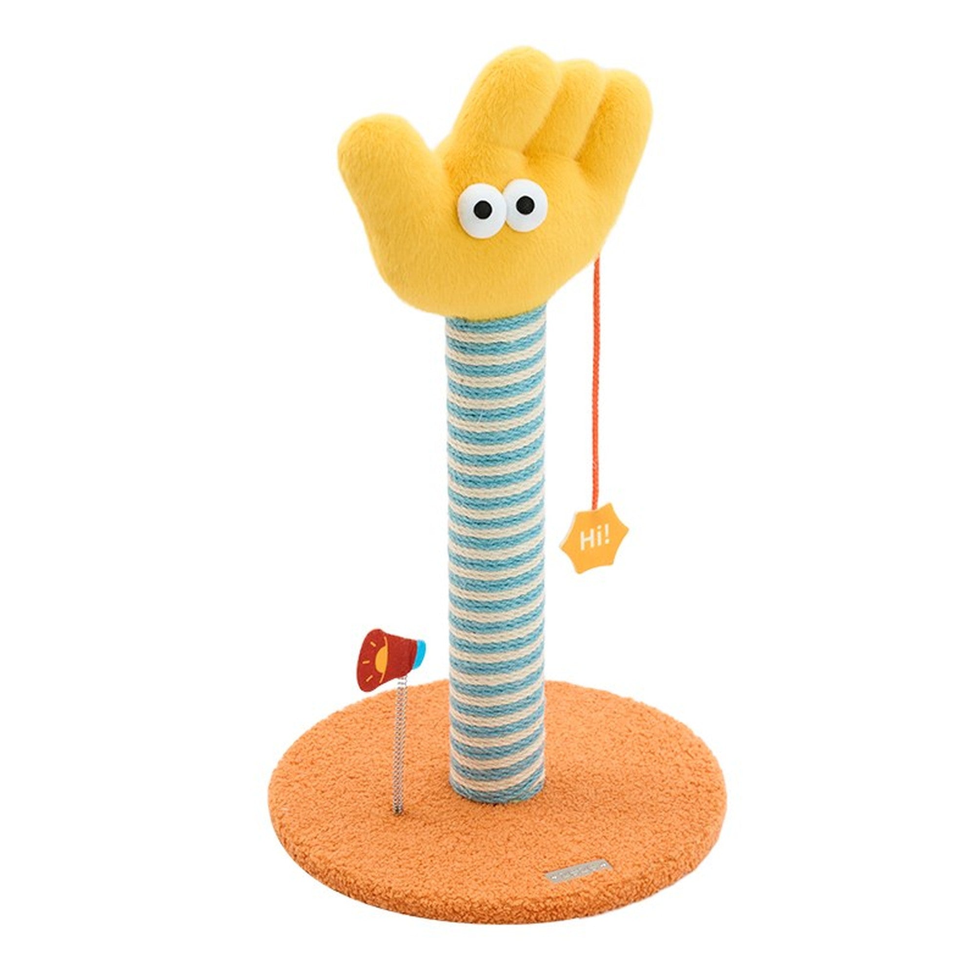 ZEZE Say Hi waving hand cat scratching post on white