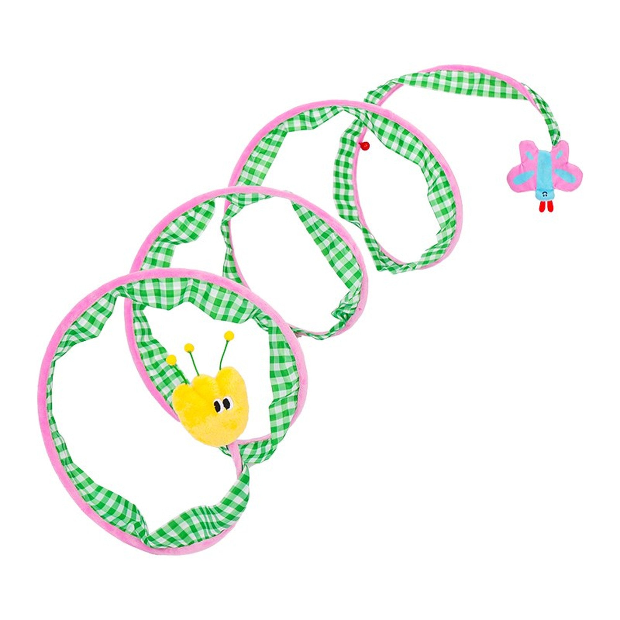 ZEZE Springtime Blossom spiral cat tunnel with tulip and butterfly on white background