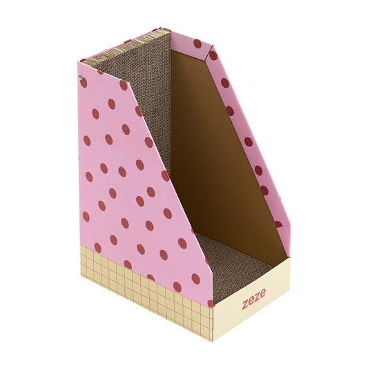 ZEZE Standing Cat Scratcher Box - Pink Polka Dot
