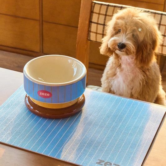 ZEZE Striped Pet Food Mat - Sea Salt Cream