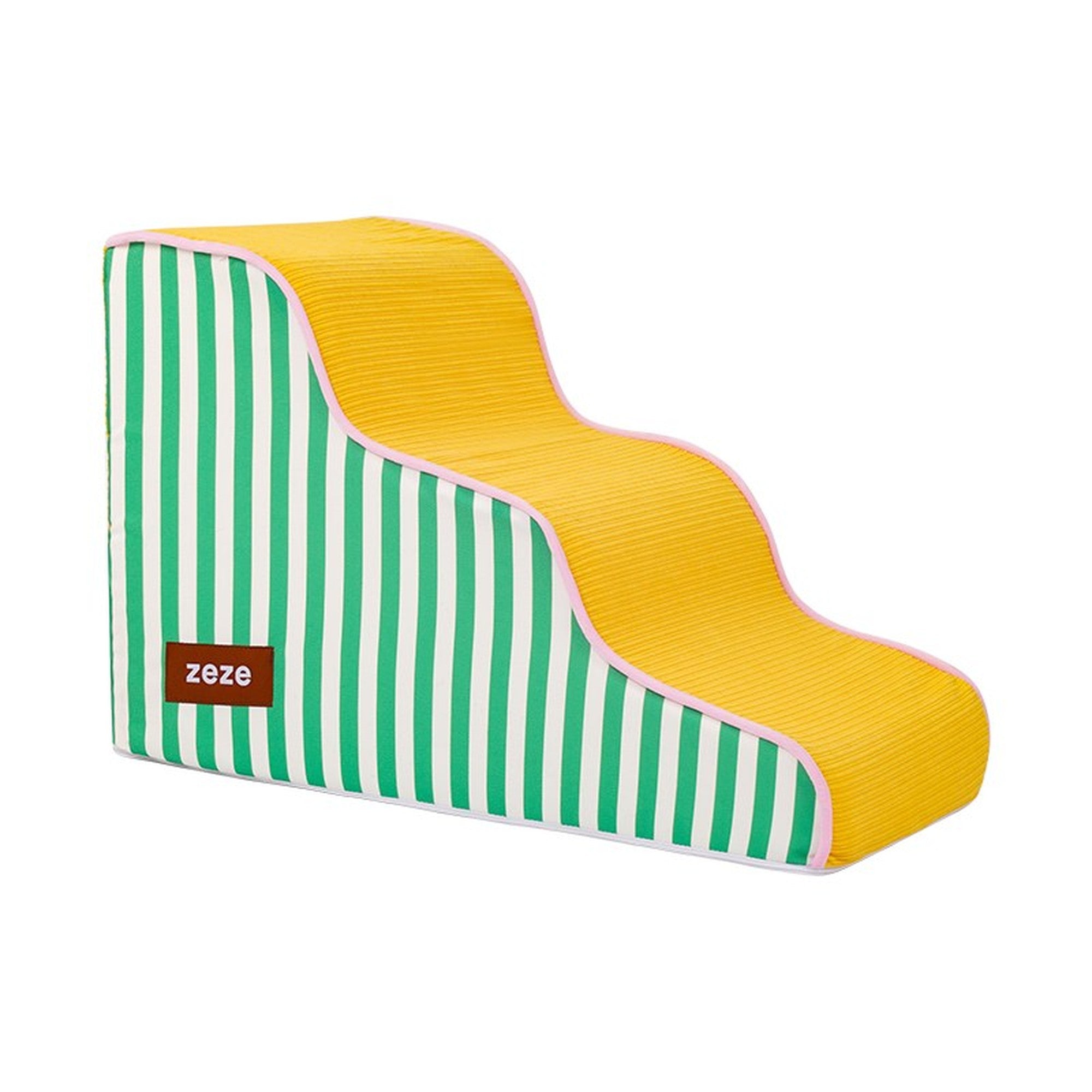 ZEZE Wave Pet Stairs - 3-Step, Green Stripe & Mango